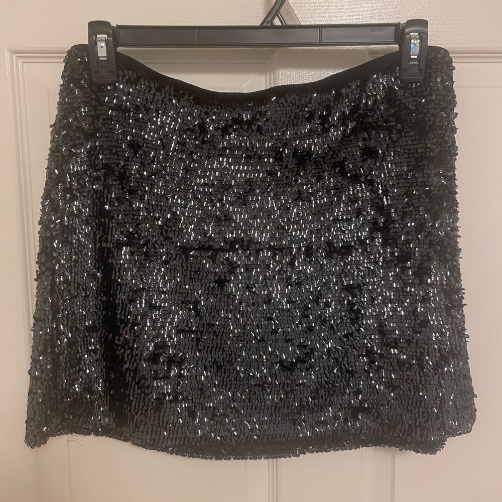 H&M Black Sequin A-Line Mini Skirt